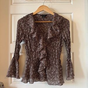 Sunny Taylor Brown Bell Sleeve Ruffle Blouse Size Small